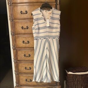 Tory Burch Blue and White Textured Midi Dress